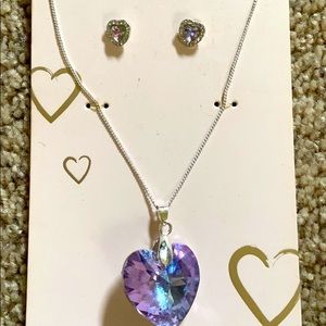 Crystal Heart Necklace & Earrings Set New